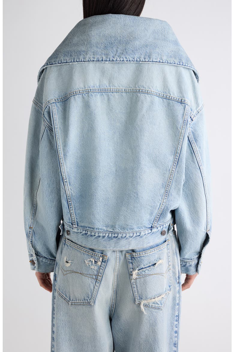 Standing Collar Boxy Denim Jacket, Alternate, color, 4020 BLEACH LIGHT BLUE