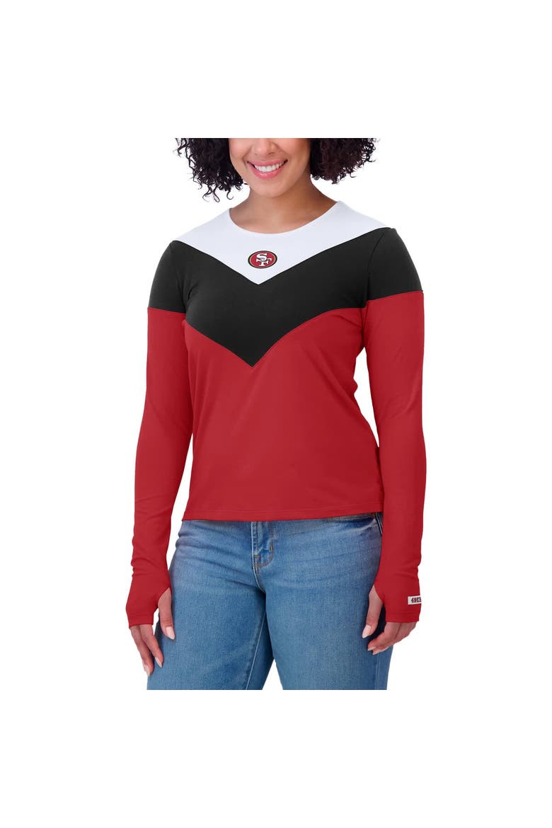 Women's WEAR by Erin Andrews Scarlet/Black San Francisco 49ers Plus Size Chevron Tri-Blend Long Sleeve T-Shirt, Alternate, color, Scarlet