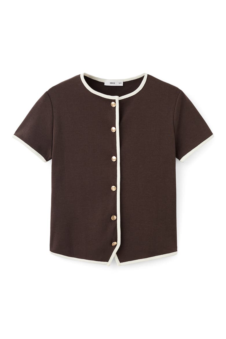 Piped Trim Cotton Button-Up Top, Alternate, color, CHOCOLATE