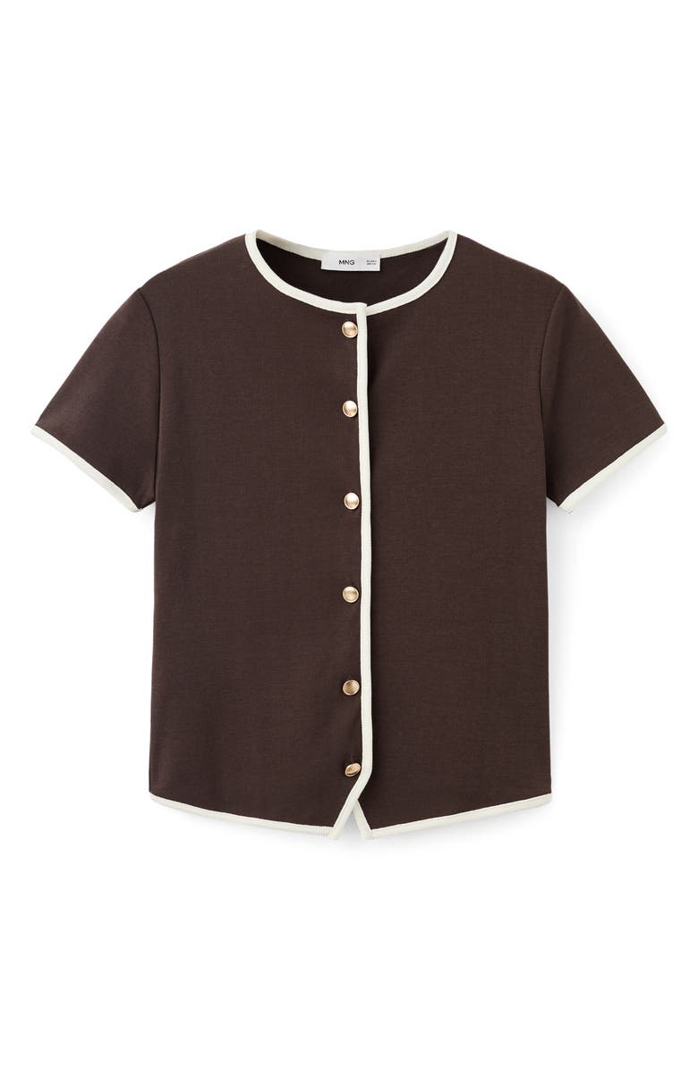 MANGO Piped Trim Cotton Button-Up Top, Alternate, color, Chocolate