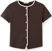 MANGO Piped Trim Cotton Button-Up Top