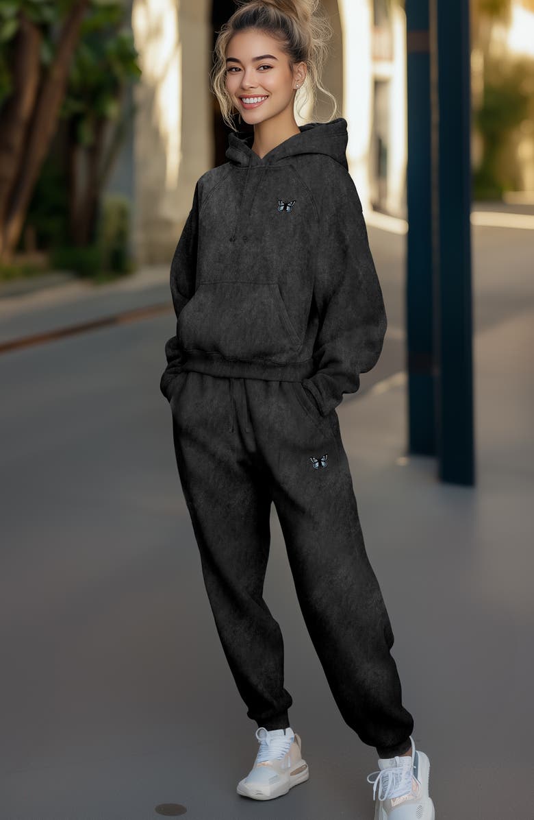 Dalix Butterfly Washed Sweatsuit, Alternate, color, Black