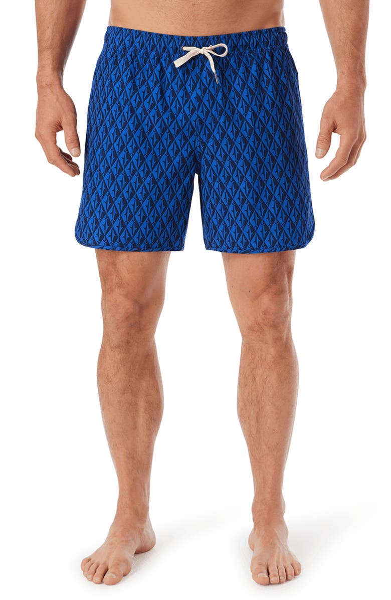 Fair Harbor Anchor Water Repellent Swim Trunks, Main, color, Diamond Sharks