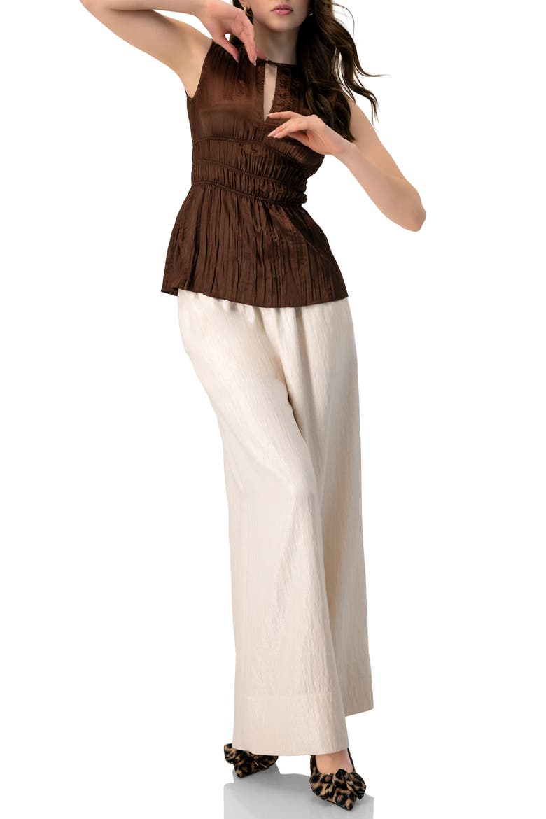 High-Waisted Wide-Leg Trousers with Elastic Waistband, Alternate, color, Natural