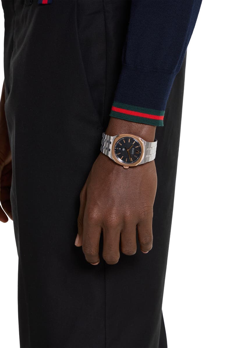 Gucci 25H Bracelet Watch, 40mm, Alternate, color, Silver/ Rose Gold/ Black