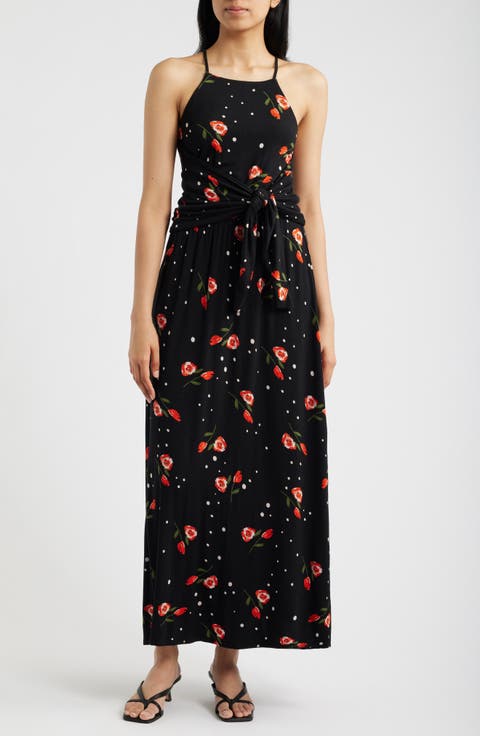 Floral Print Apron Maxi Dress