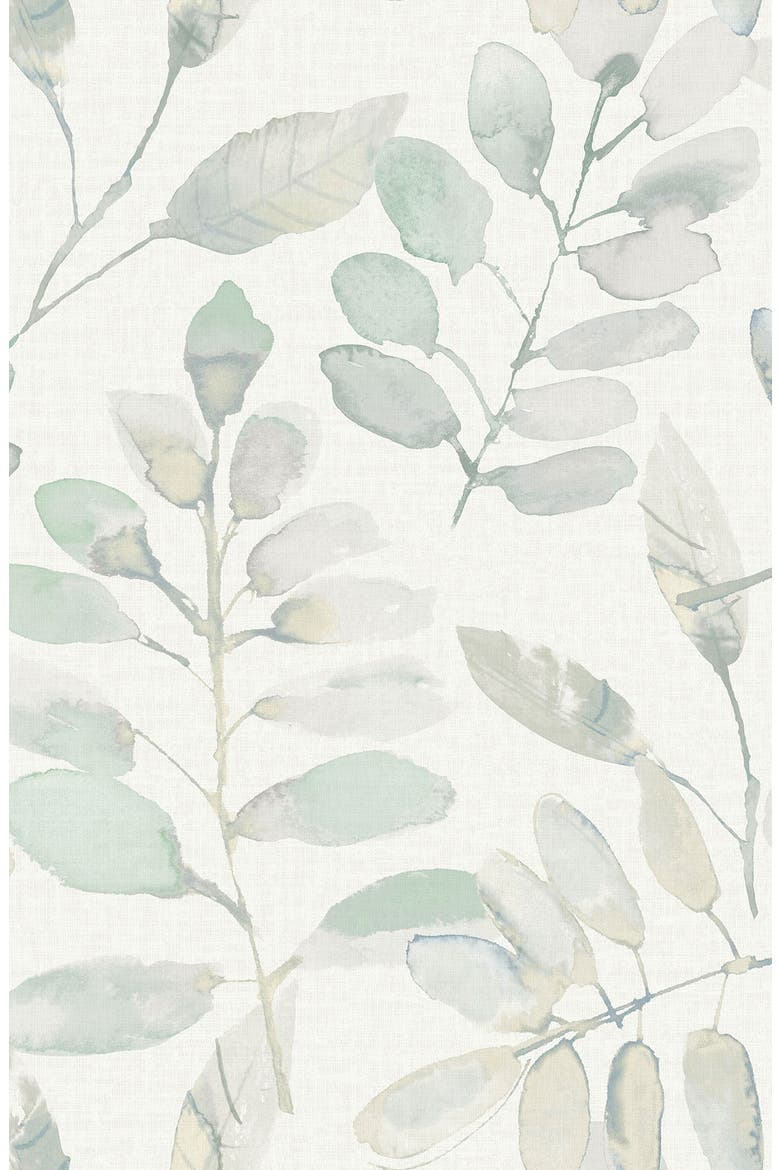 Fable Leaf Peel & Stick Wallpaper, Main, color, WHITE