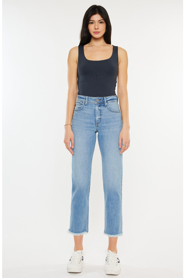 Nancy Essentials High Rise Slim Straight Leg Jeans, Main, color, Medium Light Wash