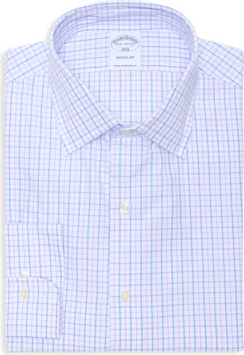 Brooks Brothers Men's Regular Fit Plaid Cotton Dress Shirt - Blue - Casual shirts