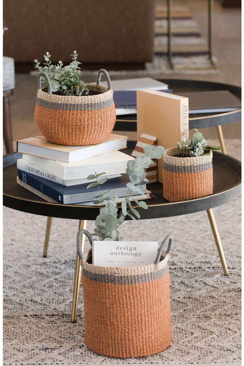 Cylinder Floor Basket with Handles, Set of 2, Alternate, color, Coral