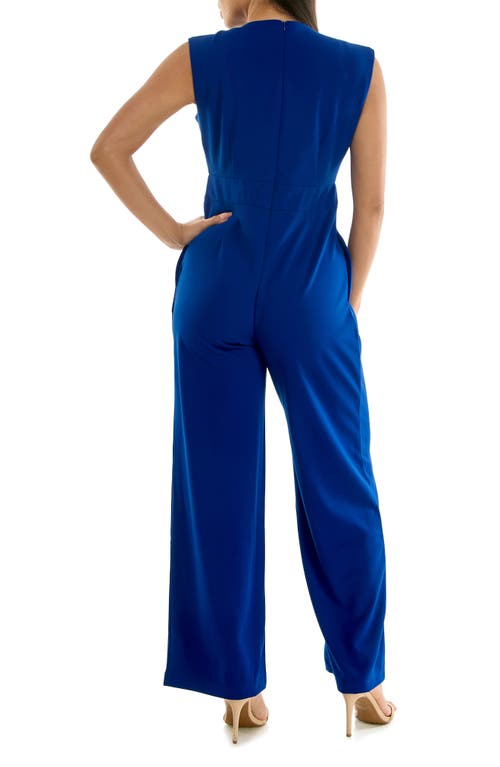 Nina Leonard Surplice V-neck Wide Leg Jumpsuit In Blue