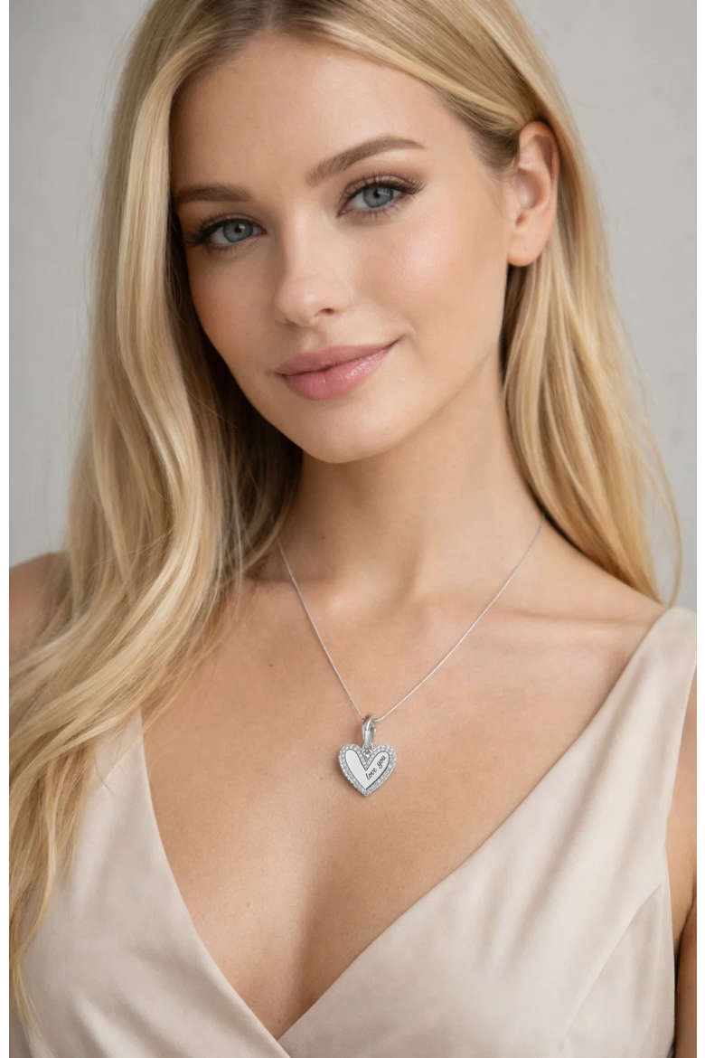 Marina "Love You" Pavé Heart Necklace, Alternate, color, Silver