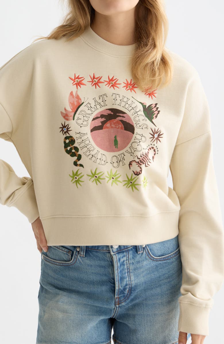 Scotch & Soda Artwork Embroidered Cotton Sweatshirt, Alternate, color, 