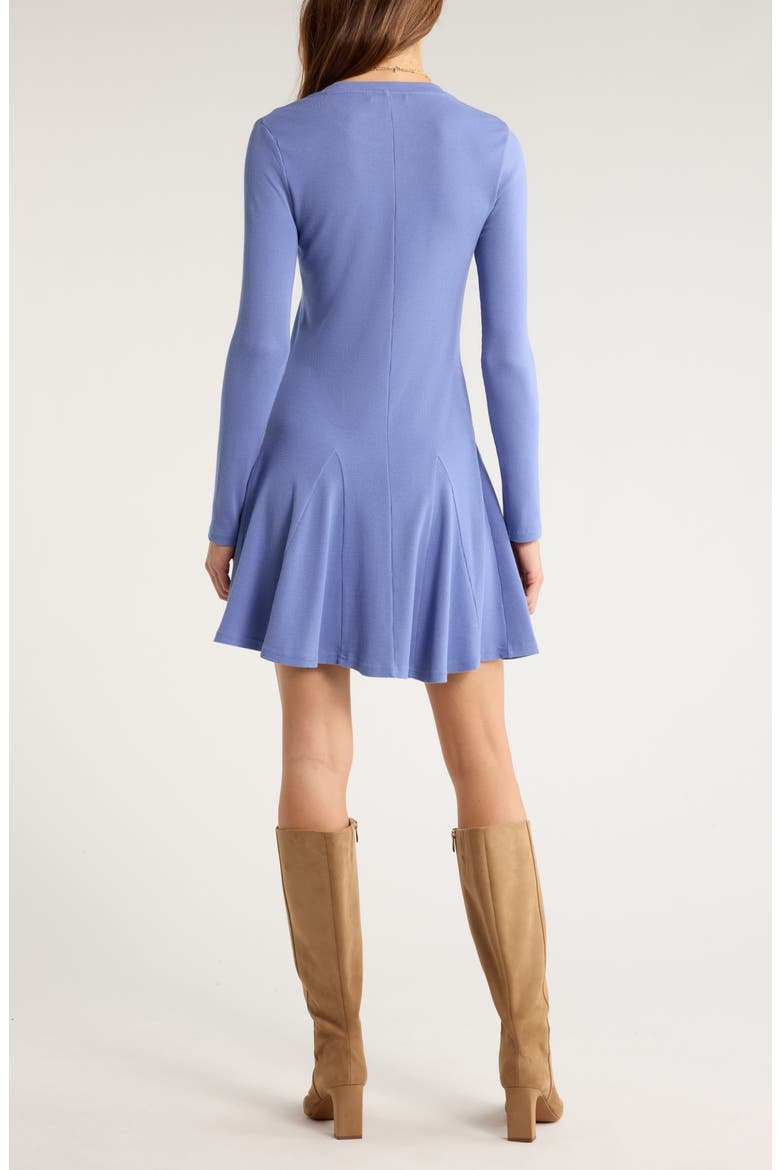 Long Sleeve Fit & Flare Minidress, Alternate, color, BLUE DENIM