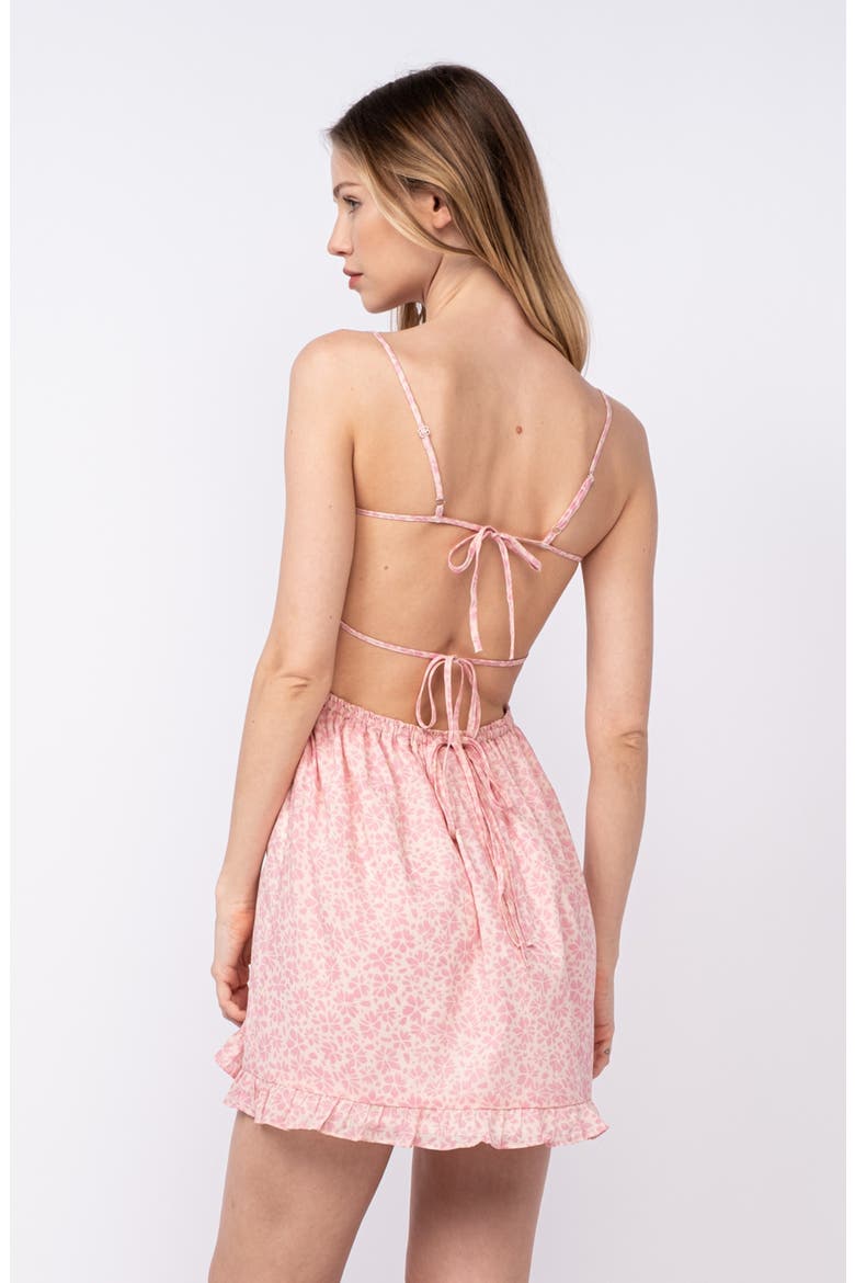 Floral Tie Open Back Cotton Minidress, Alternate, color, PINK