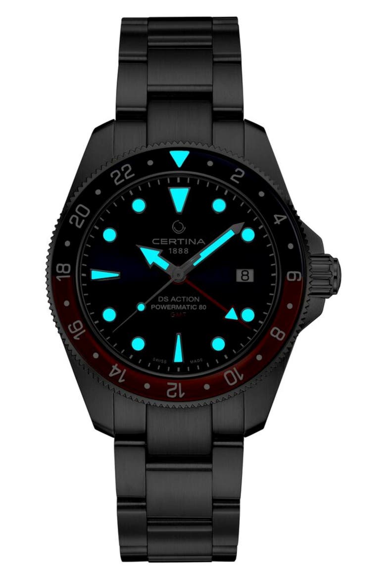 DS Action GMT Automatic Bracelet Watch, 41mm, Alternate, color, STAINLESS STEEL / BLUE DIAL
