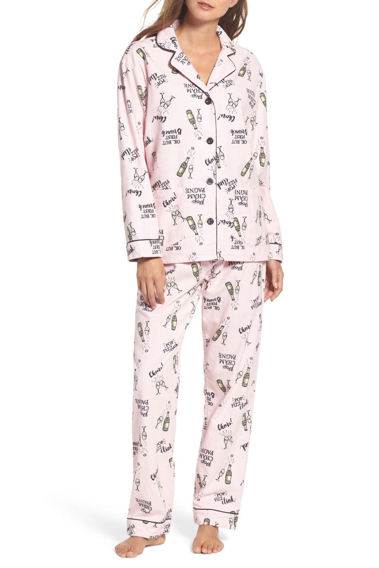 Print Flannel Pajamas, Main, color, BLUSH