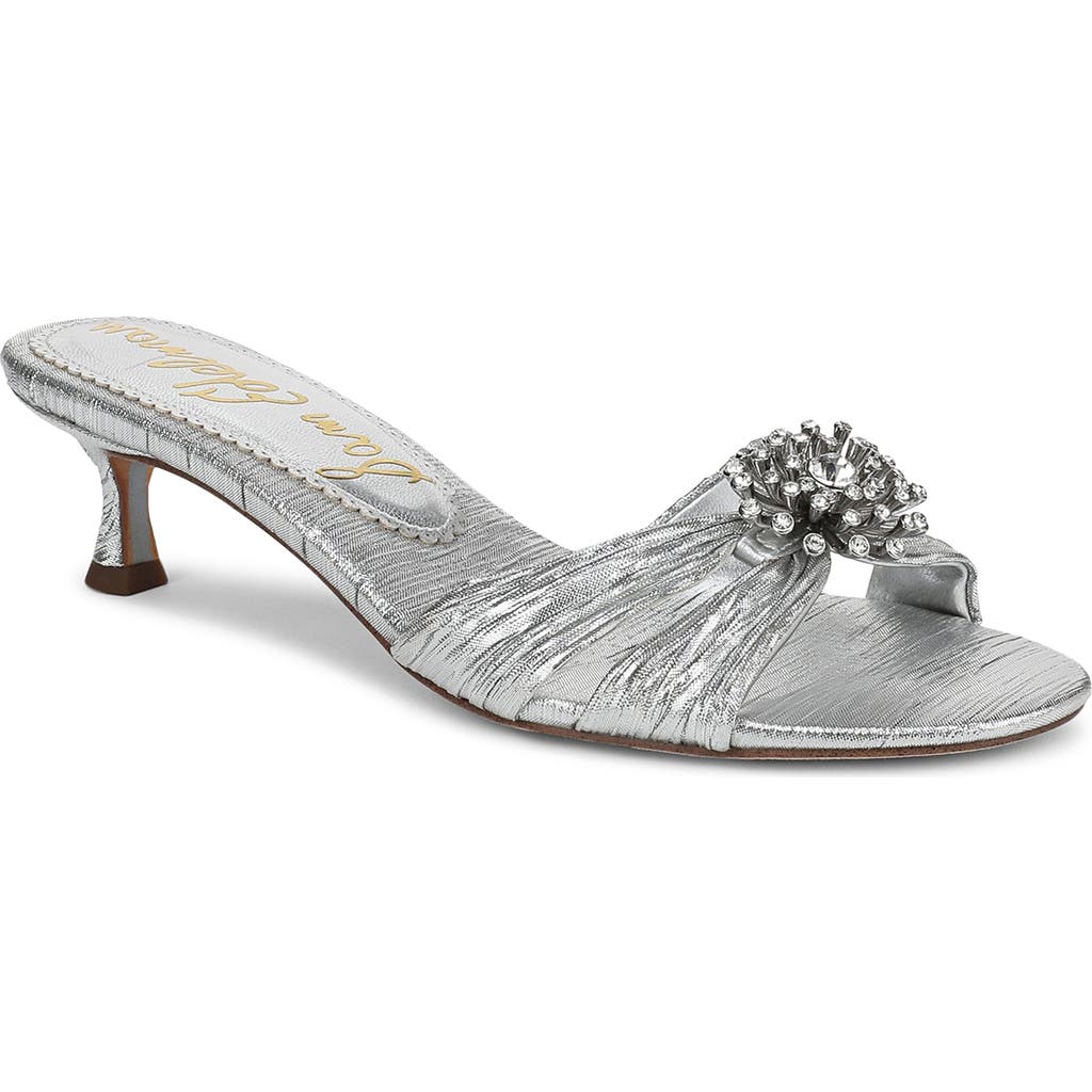 Sam Edelman Cindie Kitten Heel Mule Soft Silver Satin In Soft Silver