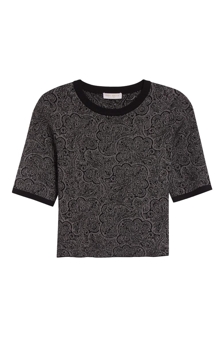 Rosaline Jacquard Short Sleeve Knit Top, Alternate, color, PLATINUM JACQUARD