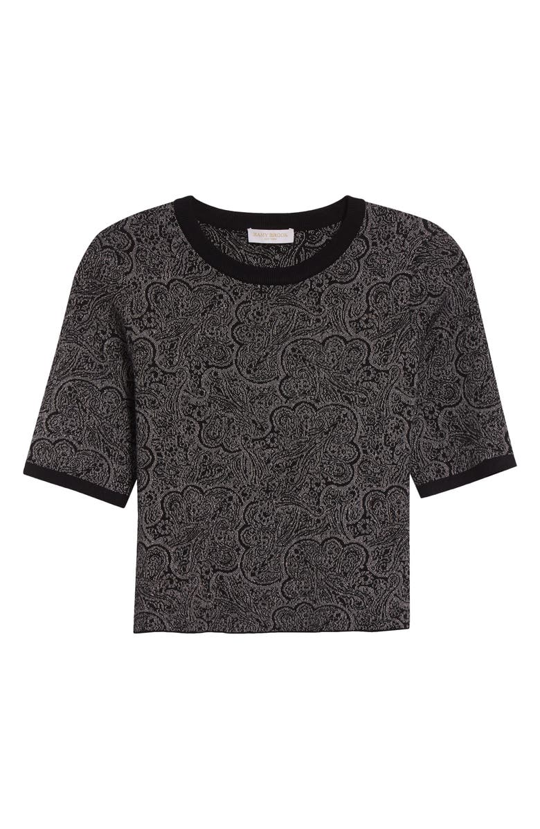 Ramy Brook Rosaline Jacquard Short Sleeve Knit Top, Alternate, color, Platinum Jacquard