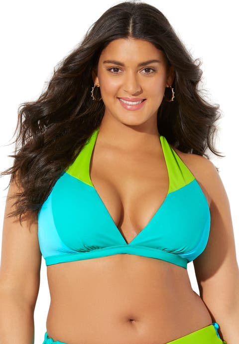Romancer Colorblock Halter Triangle Bikini Top