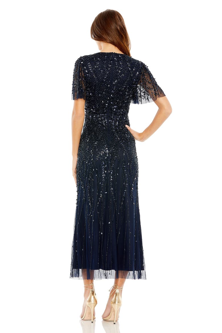 Beaded Wrap Over Butterfly Sleeve Dress, Alternate, color, Midnight