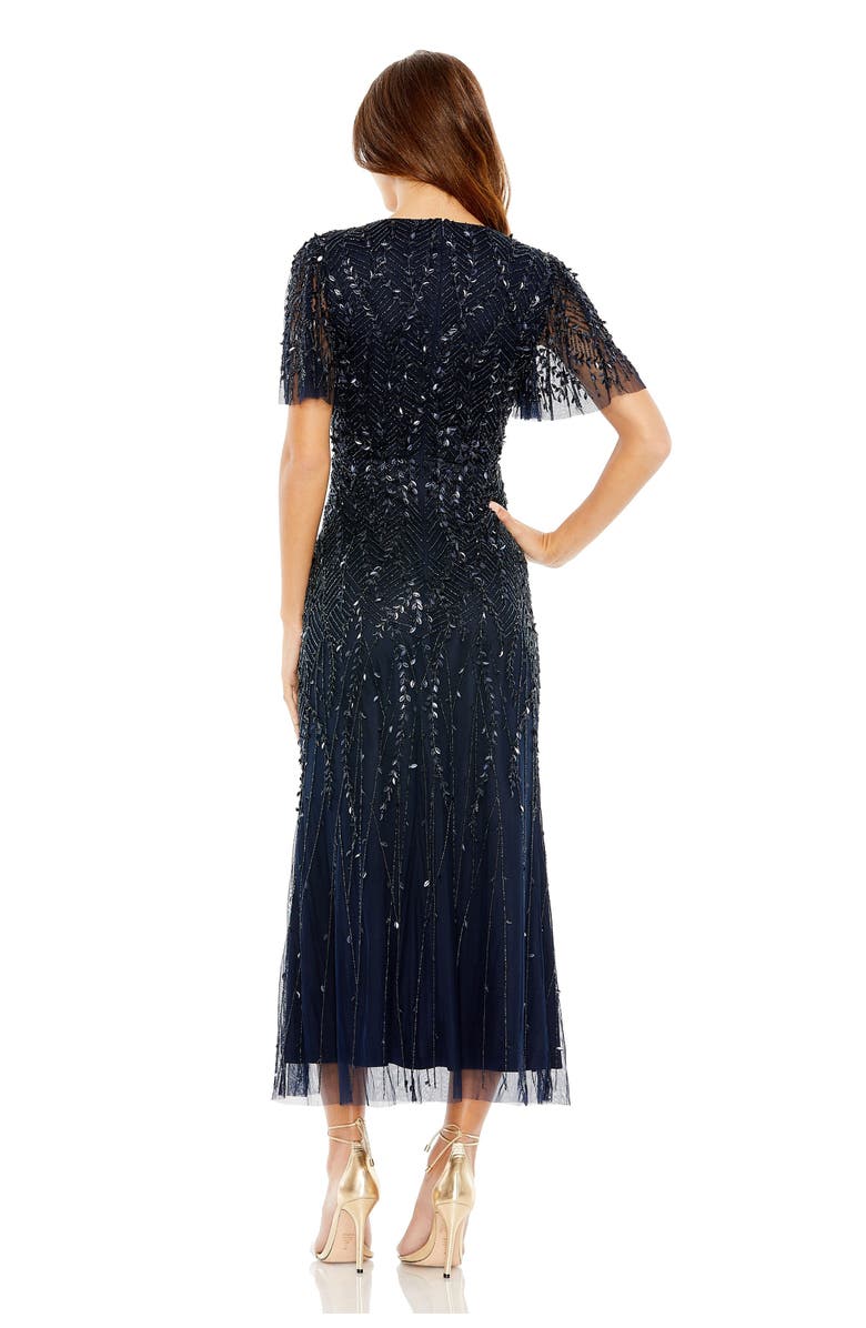 Mac Duggal Women's Beaded Wrap Over Butterfly Sleeve Dress, Alternate, color, Midnight