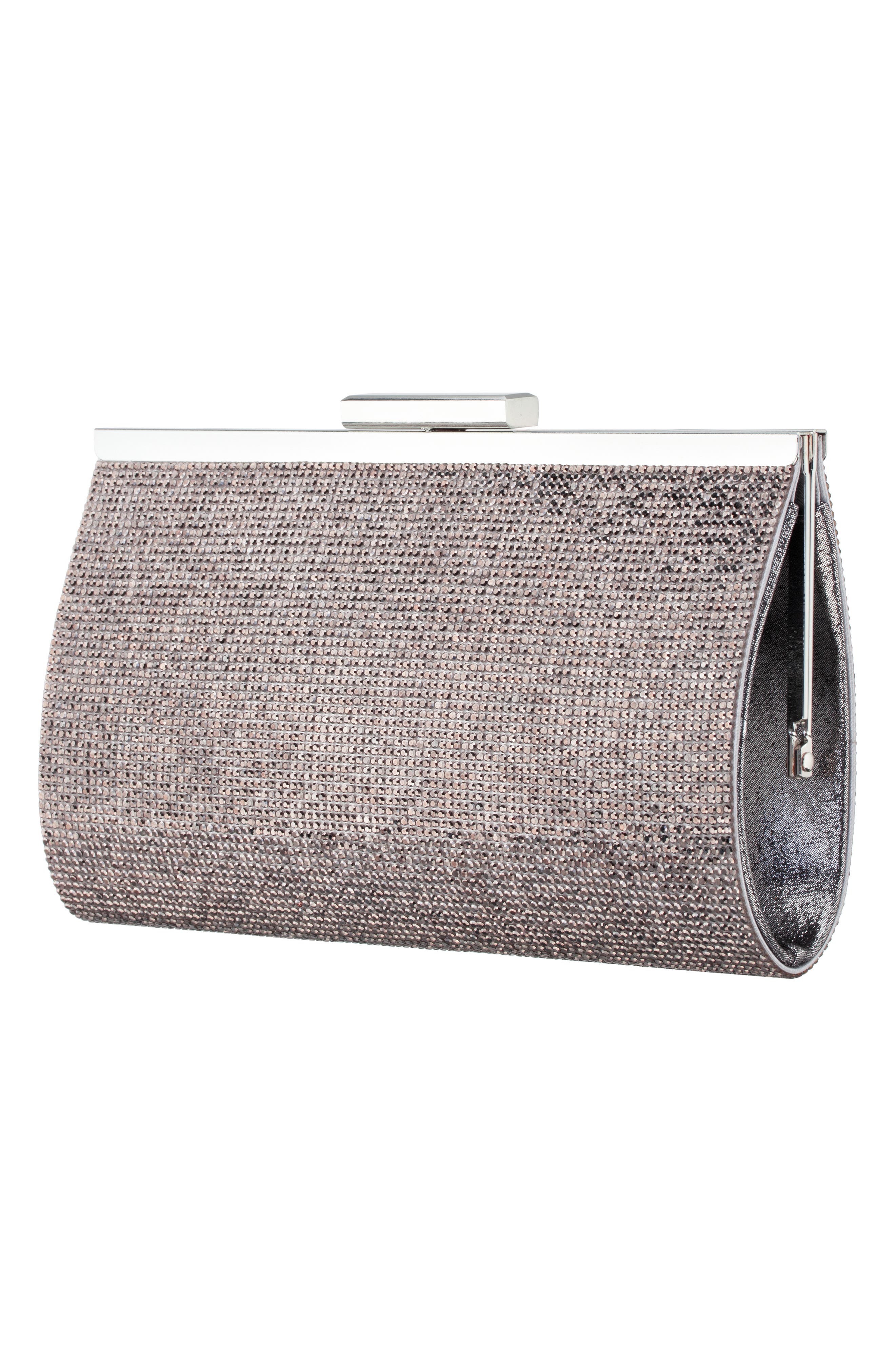 Nina Crystal Frame Clutch, Alternate, color, Gunmetal Metallic