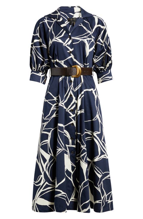 Abstract Print Belted Shirtdress