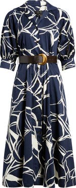 Donna Karan New York Abstract Print Belted Shirtdress