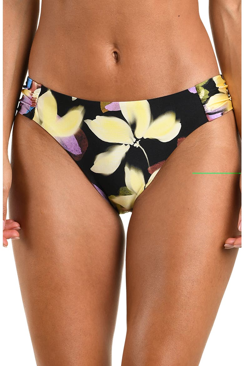 Afterglow Ruched Side Moderate Coverage Swim Briefs, Main, color, BLACK MULTI