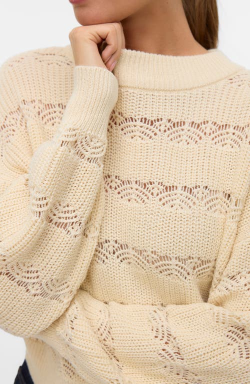 Vero Moda Lona Pointelle Cotton Blend Crop Sweater In Brown
