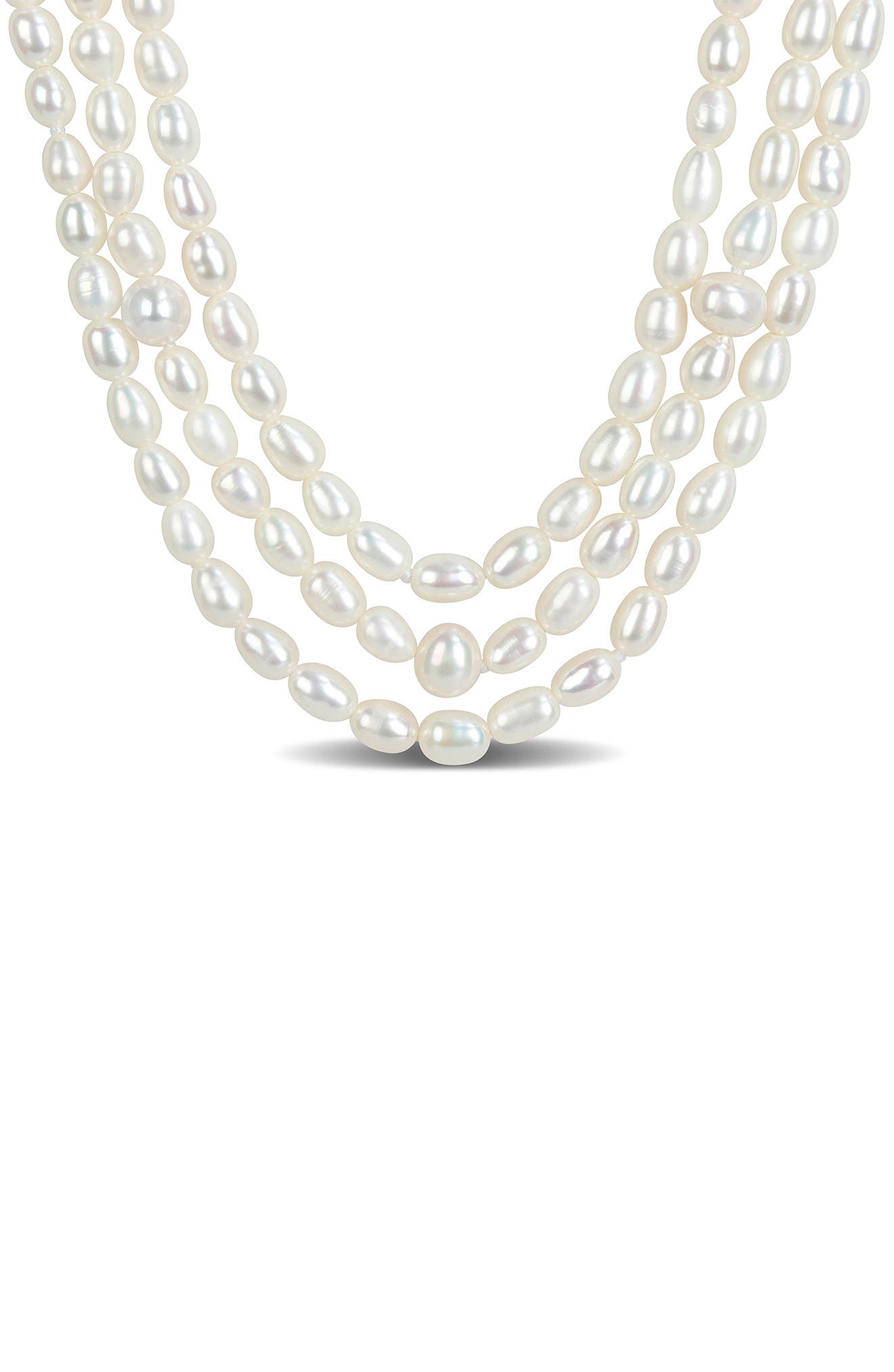 DELMAR Sterling Silver Cultured Pearl Triple Strand Necklace