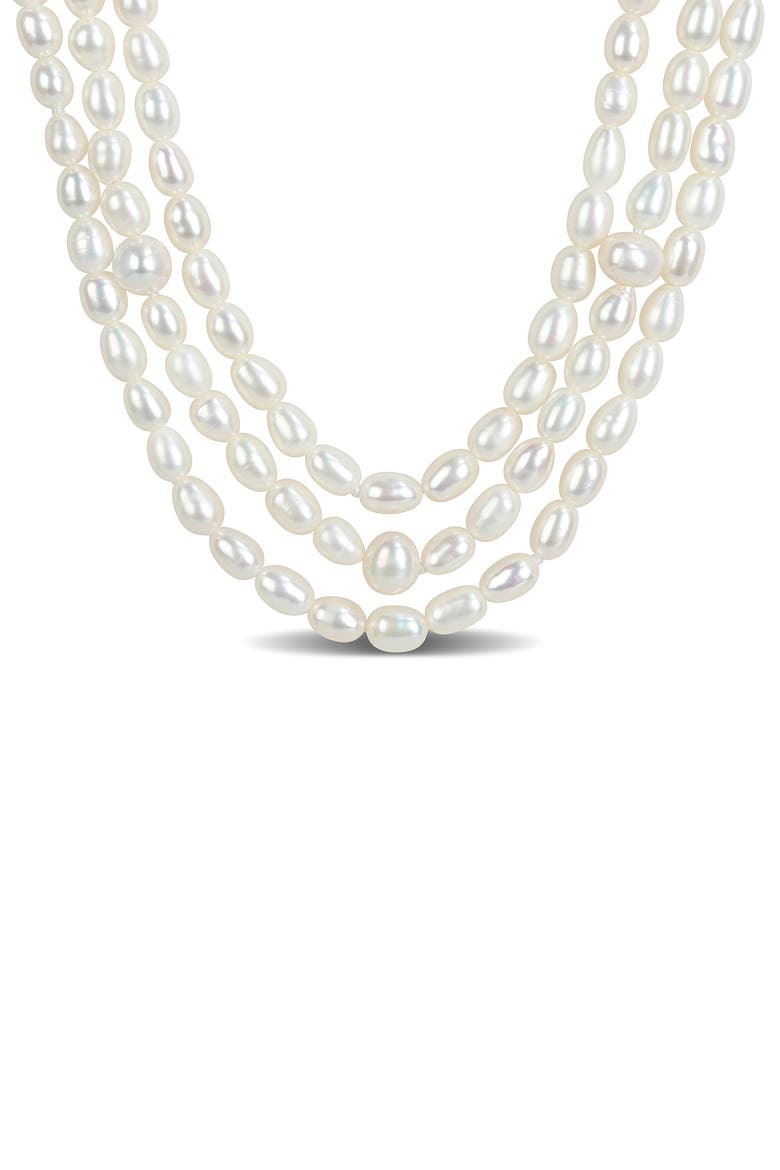 Sterling Silver Cultured Pearl Triple Strand Necklace, Main, color, WHITE