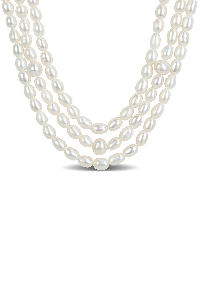 DELMAR Sterling Silver Cultured Pearl Triple Strand Necklace, Main, color,