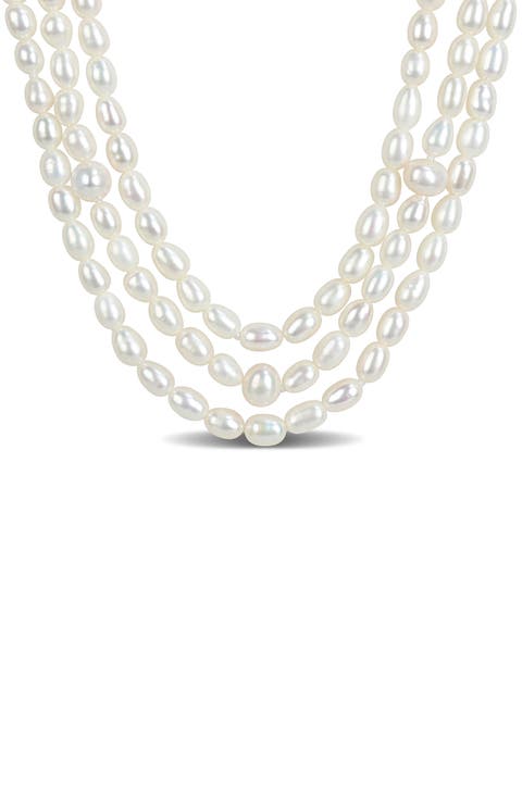 Sterling Silver Cultured Pearl Triple Strand Necklace