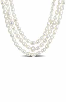 DELMAR Sterling Silver Cultured Pearl Triple Strand Necklace