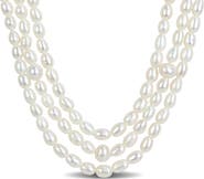 DELMAR Sterling Silver Cultured Pearl Triple Strand Necklace