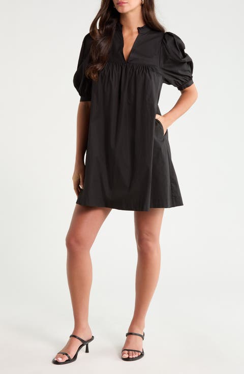Julissa Split Neck Cotton Babydoll Minidress
