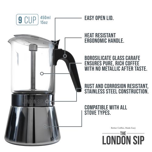 London Sip Stainless Steel Espresso Maker In Multi