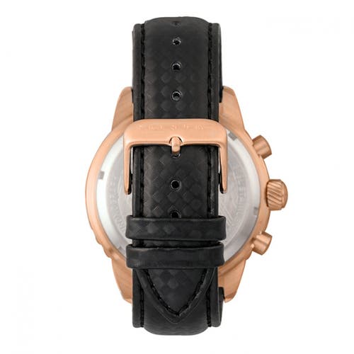 Morphic M51 Series Chronograph Leather-band Watch W/date In Rose Gold/black