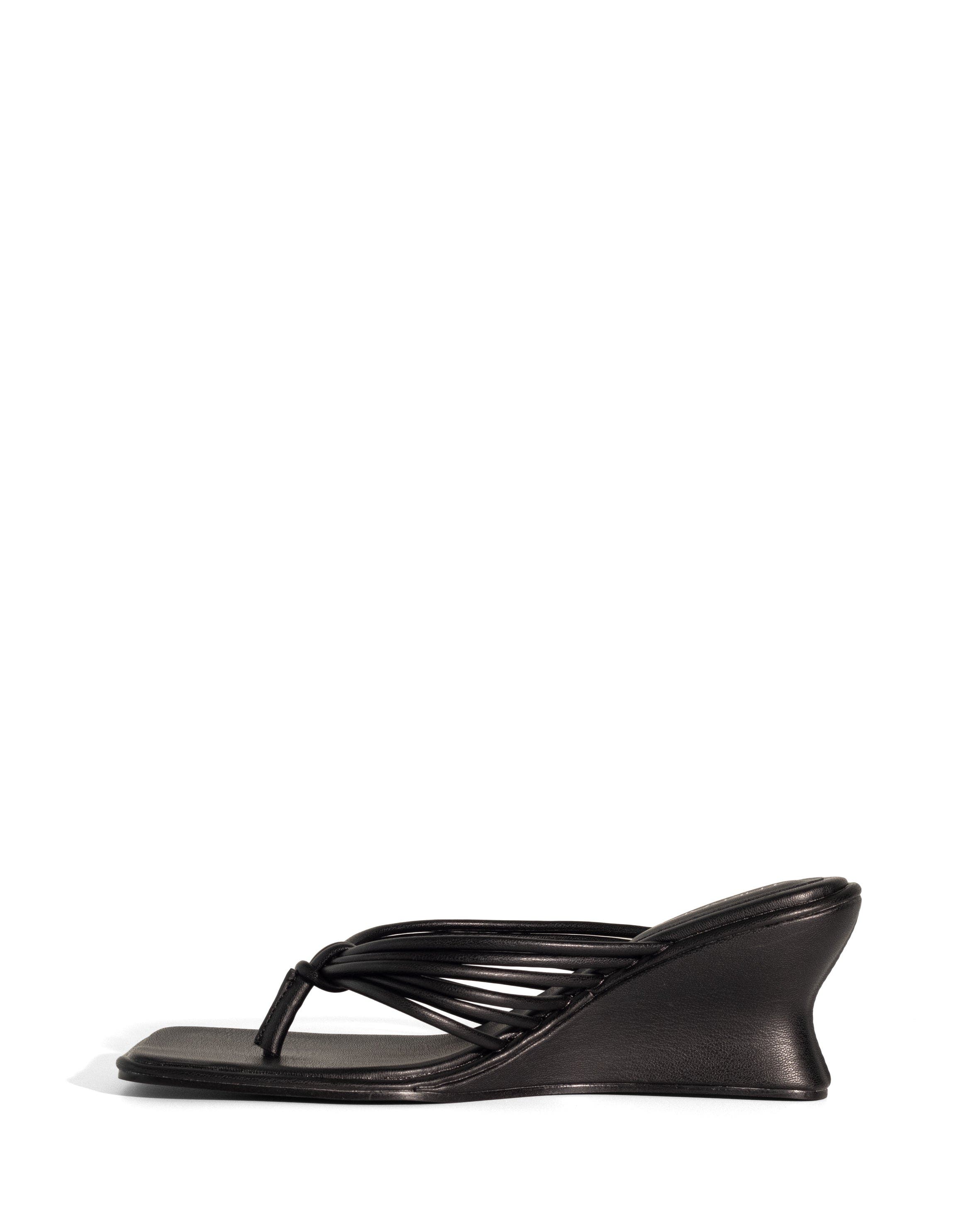LEVEN Square Toe Thong Wedge Sandal, Alternate, color, Black Pu