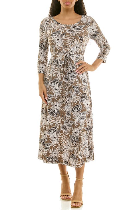 Sylvia Printed Tie Waist Midi Dress