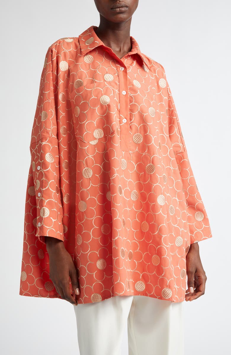 La Vie Style House Floral Embroidered Oversize Shirt, Main, color, Coral