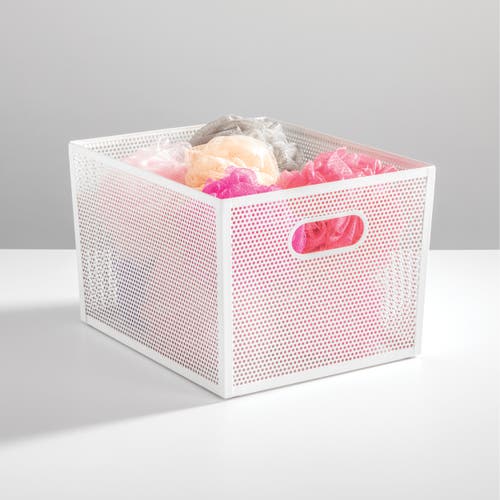 Mdesign Perforated Metal Storage Bin With Handles For Pantry In White