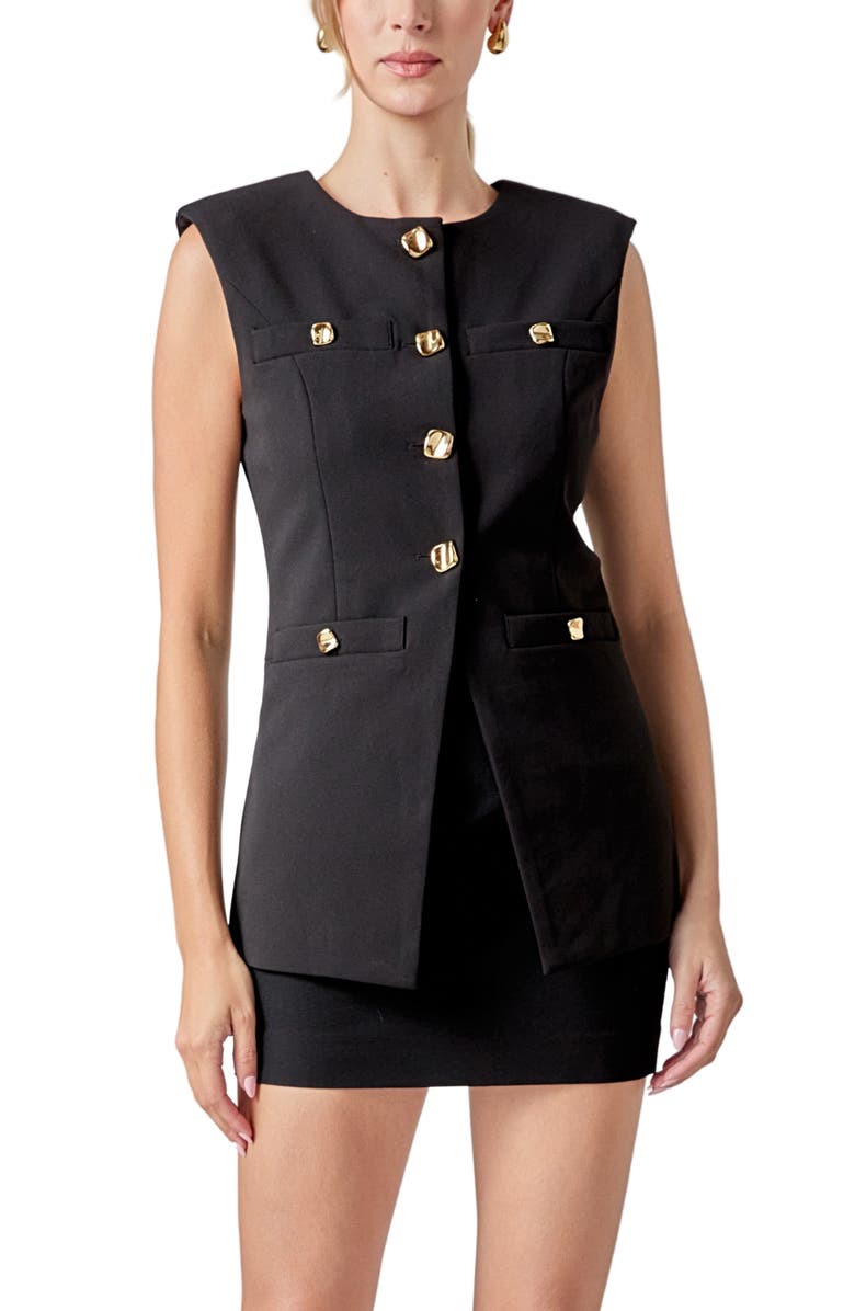 Endless Rose Button Detail Longline Vest, Main, color, Black