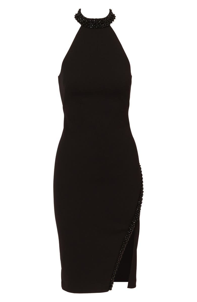 Adrianna Papell Beaded Neck Crepe Midi Sheath Dress, Alternate, color, Black