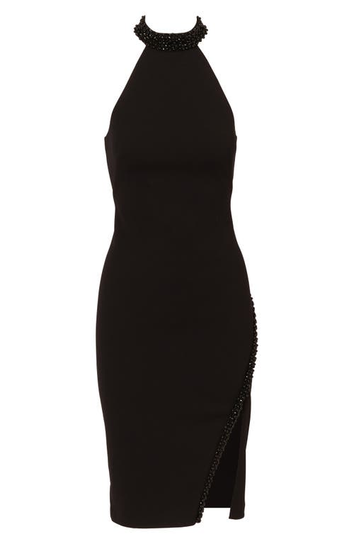 Adrianna Papell Beaded Neck Crepe Midi Sheath Dress