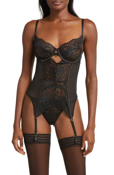 Lace Underwire Bustier, Garter & Thong Set