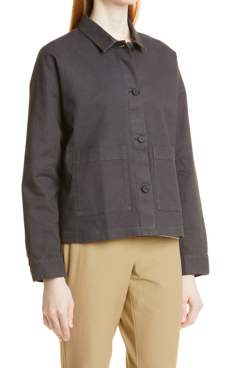 Elieen Fisher Classic Collar Organic Cotton & Hemp Jacket, Alternate, color, GRAPHITE